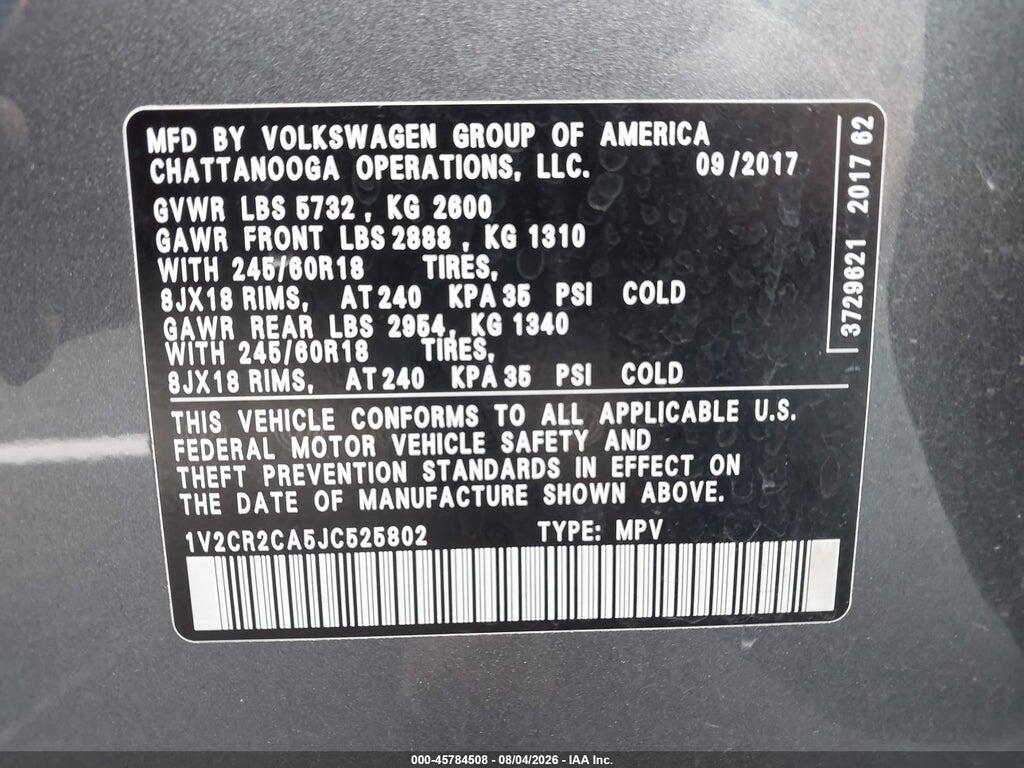 1V2CR2CA5JC525802 2018 VOLKSWAGEN ATLAS photo no. 9