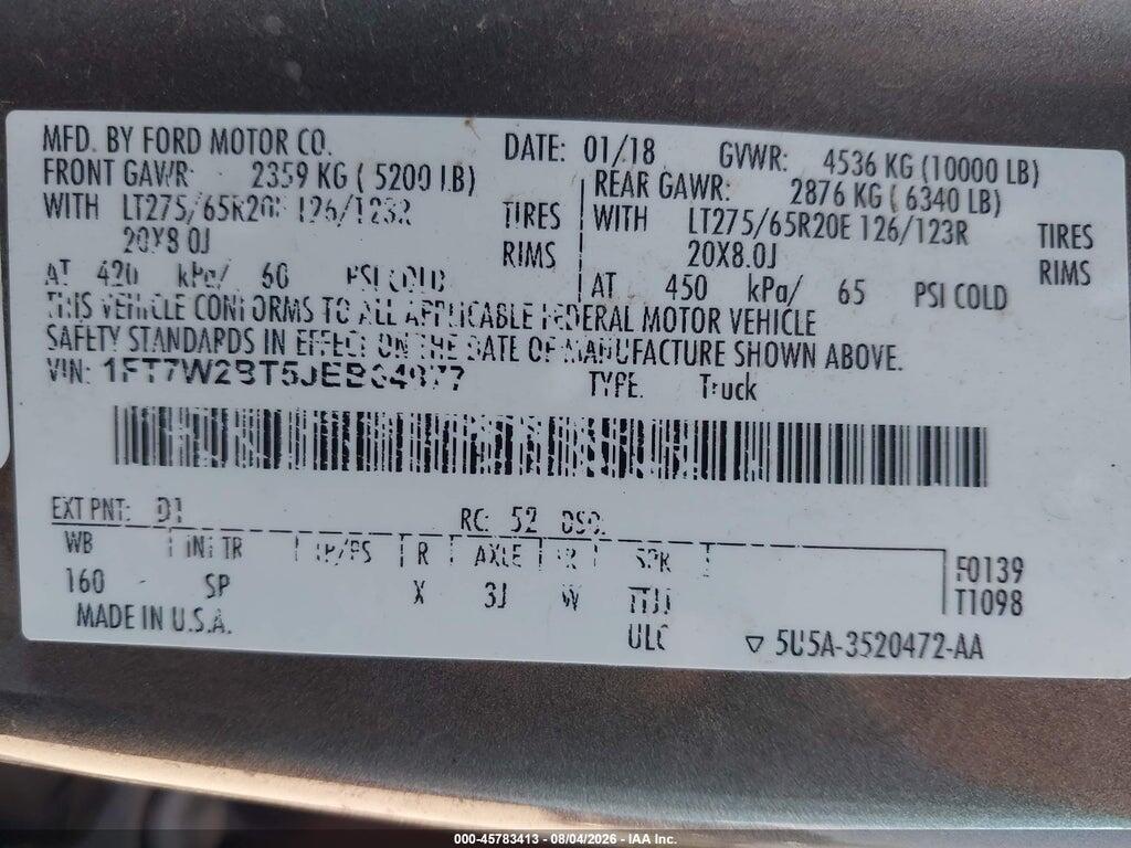 1FT7W2BT5JEB64977 2018 FORD F-250 photo no. 9