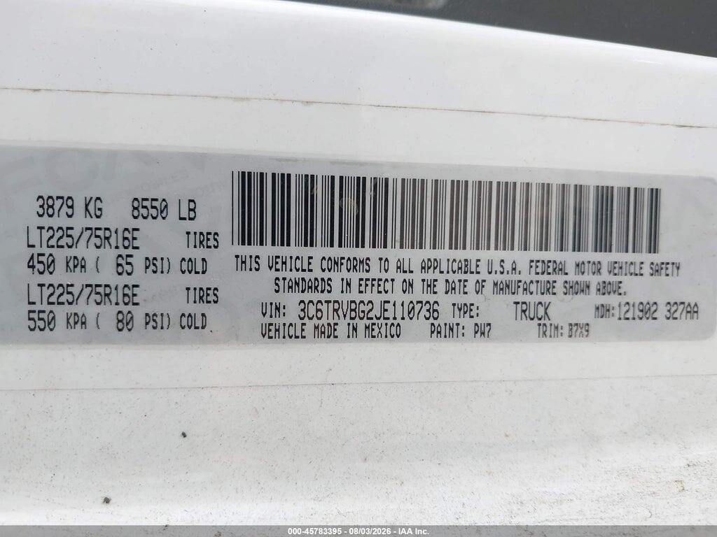 3C6TRVBG2JE110736 2018 RAM PROMASTER 1500 photo no. 9