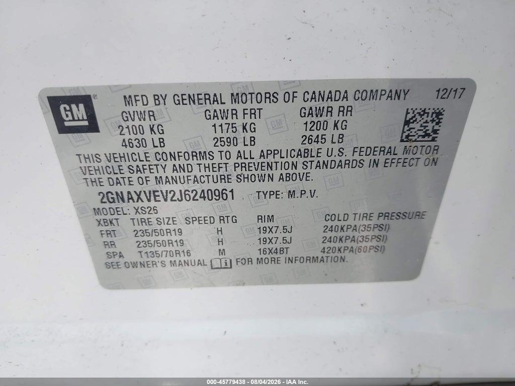 2GNAXVEV2J6240961 2018 CHEVROLET EQUINOX photo no. 9