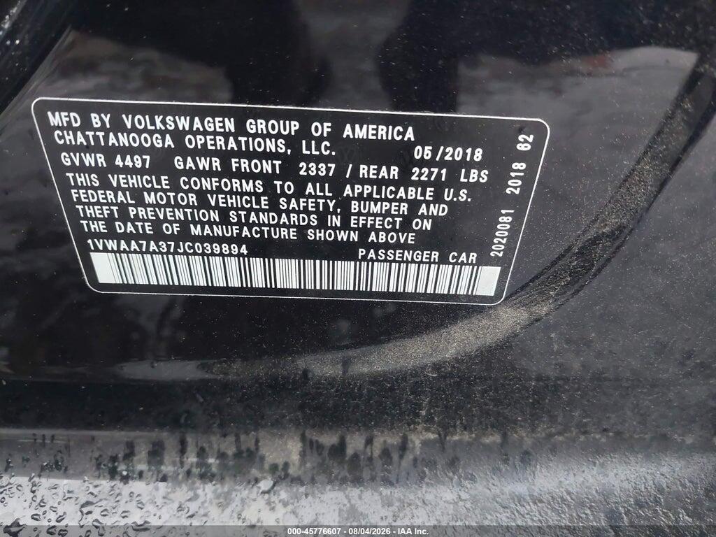 1VWAA7A37JC039894 2018 VOLKSWAGEN PASSAT photo no. 9