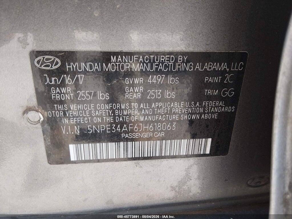 5NPE34AF6JH618063 2018 HYUNDAI SONATA photo no. 9