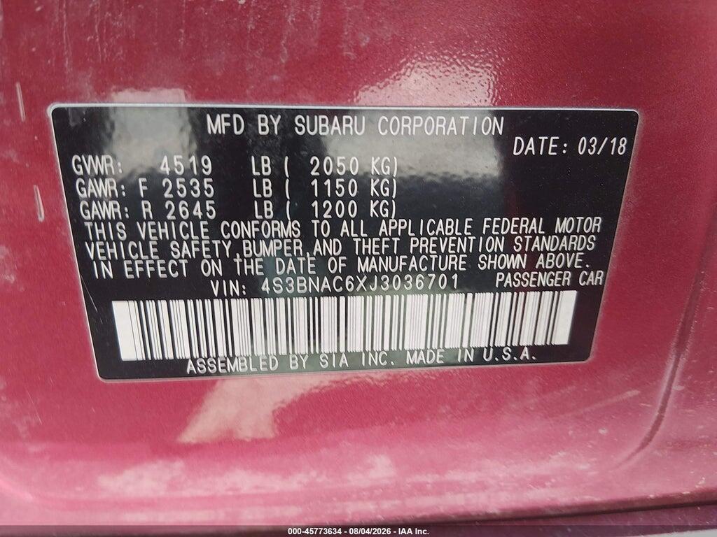 4S3BNAC6XJ3036701 2018 SUBARU LEGACY photo no. 9