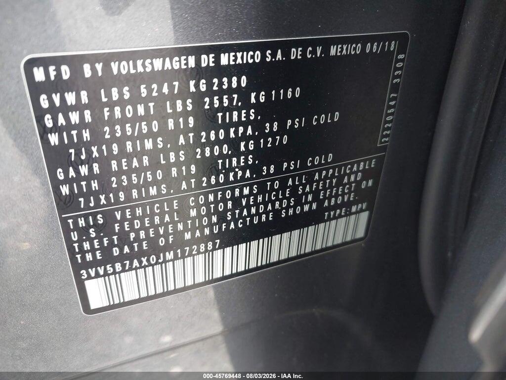 3VV5B7AX0JM172887 2018 VOLKSWAGEN TIGUAN photo no. 9