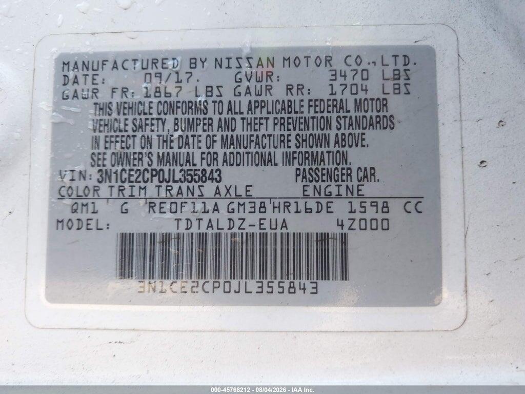 3N1CE2CP0JL355843 2018 NISSAN VERSA NOTE photo no. 9