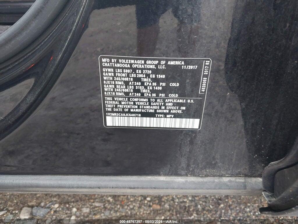 1V2MR2CA8JC540718 2018 VOLKSWAGEN ATLAS photo no. 9