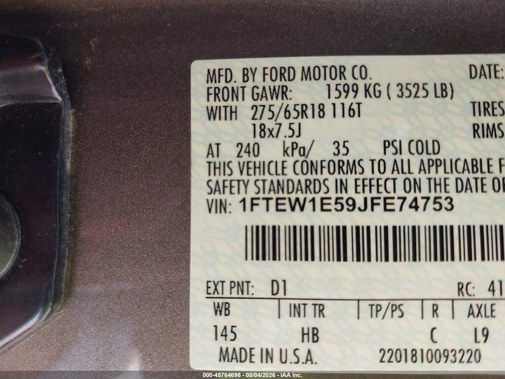 1FTEW1E59JFE74753 2018 FORD F-150 photo no. 9