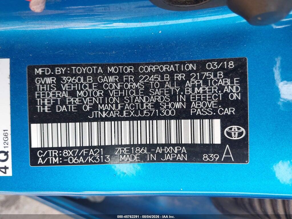 JTNKARJEXJJ571300 2018 TOYOTA COROLLA IM photo no. 9