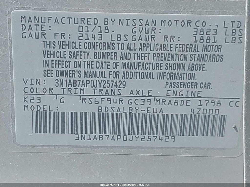 3N1AB7AP0JY257429 2018 NISSAN SENTRA photo no. 9