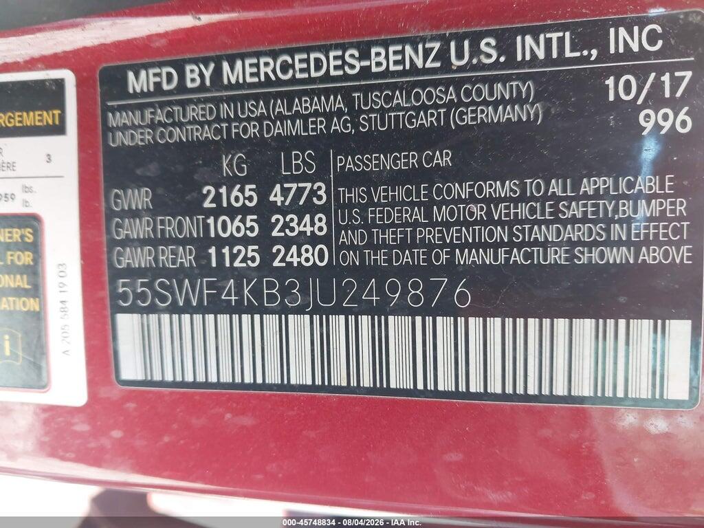 55SWF4KB3JU249876 2018 MERCEDES-BENZ C 300 photo no. 9