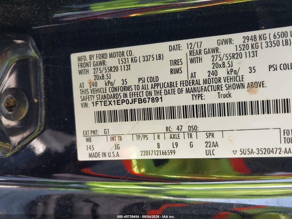 1FTEX1EP0JFB67891 2018 FORD F-150 photo no. 9