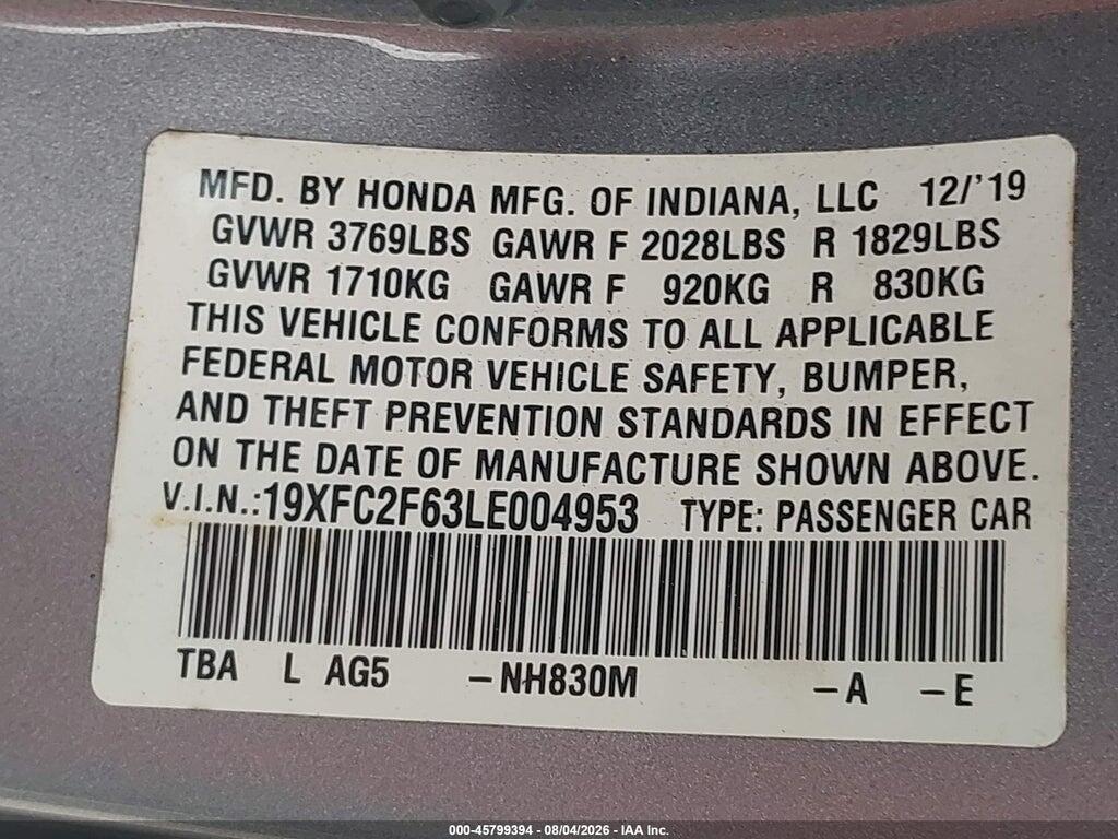19XFC2F63LE004953 2020 HONDA CIVIC photo no. 9