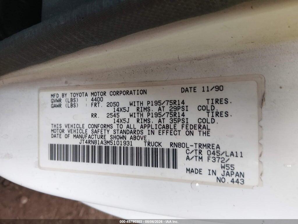 JT4RN81A3M5101931 1991 TOYOTA PICKUP photo no. 9
