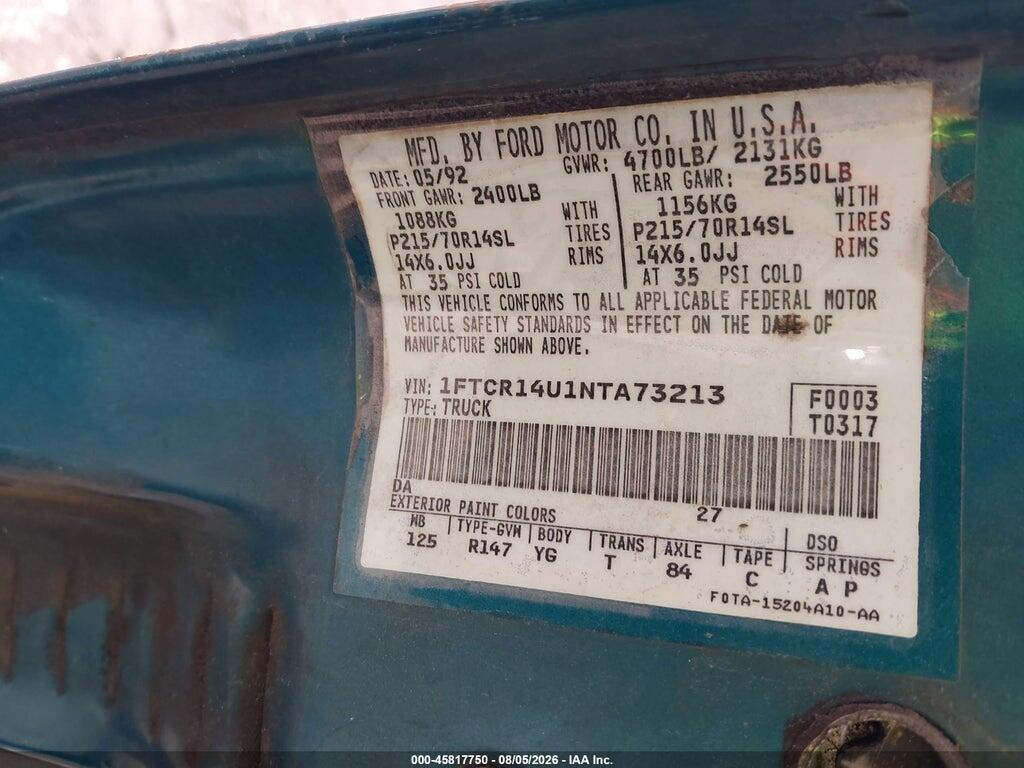 1FTCR14U1NTA73213 1992 FORD RANGER photo no. 9
