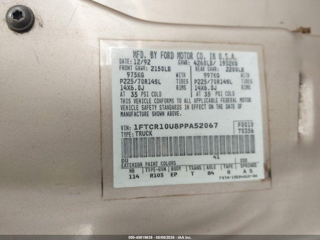 1FTCR10U8PPA52067 1993 FORD RANGER photo no. 9