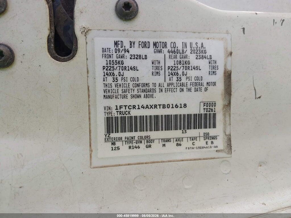1FTCR14AXRTB01618 1994 FORD RANGER photo no. 9