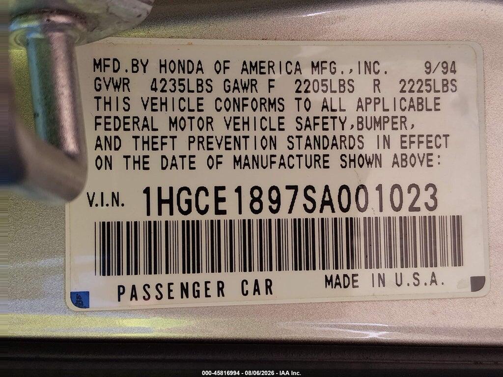 1HGCE1897SA001023 1995 HONDA ACCORD photo no. 9
