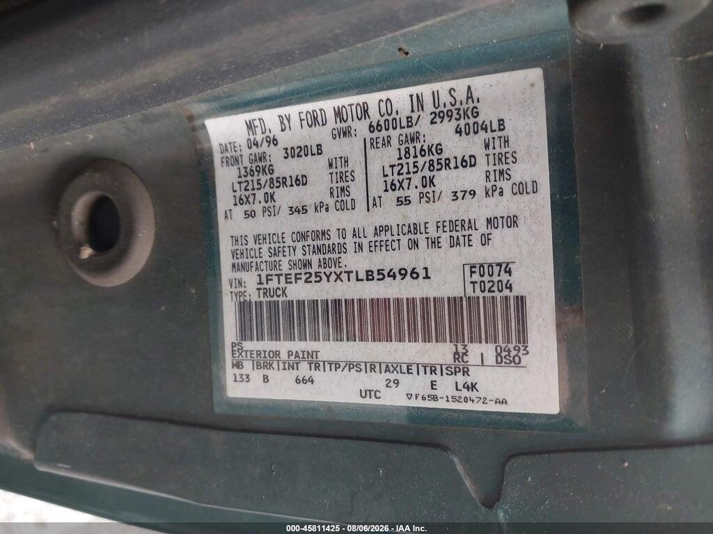 1FTEF25YXTLB54961 1996 FORD F250 photo no. 9