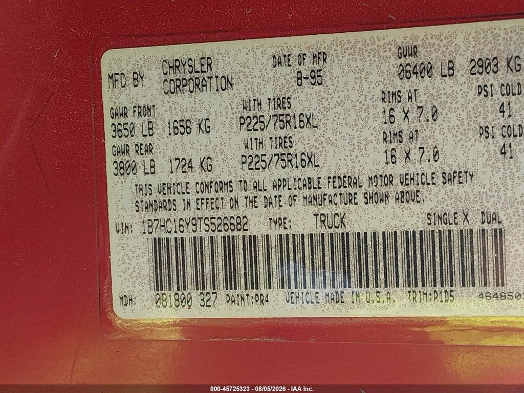 1B7HC16Y9TS526682 1996 DODGE RAM 1500 photo no. 9