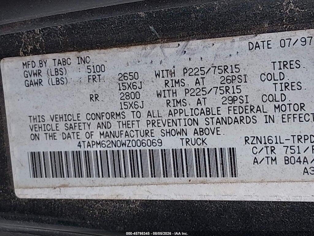 4TAPM62N0WZ006069 1998 TOYOTA TACOMA photo no. 9