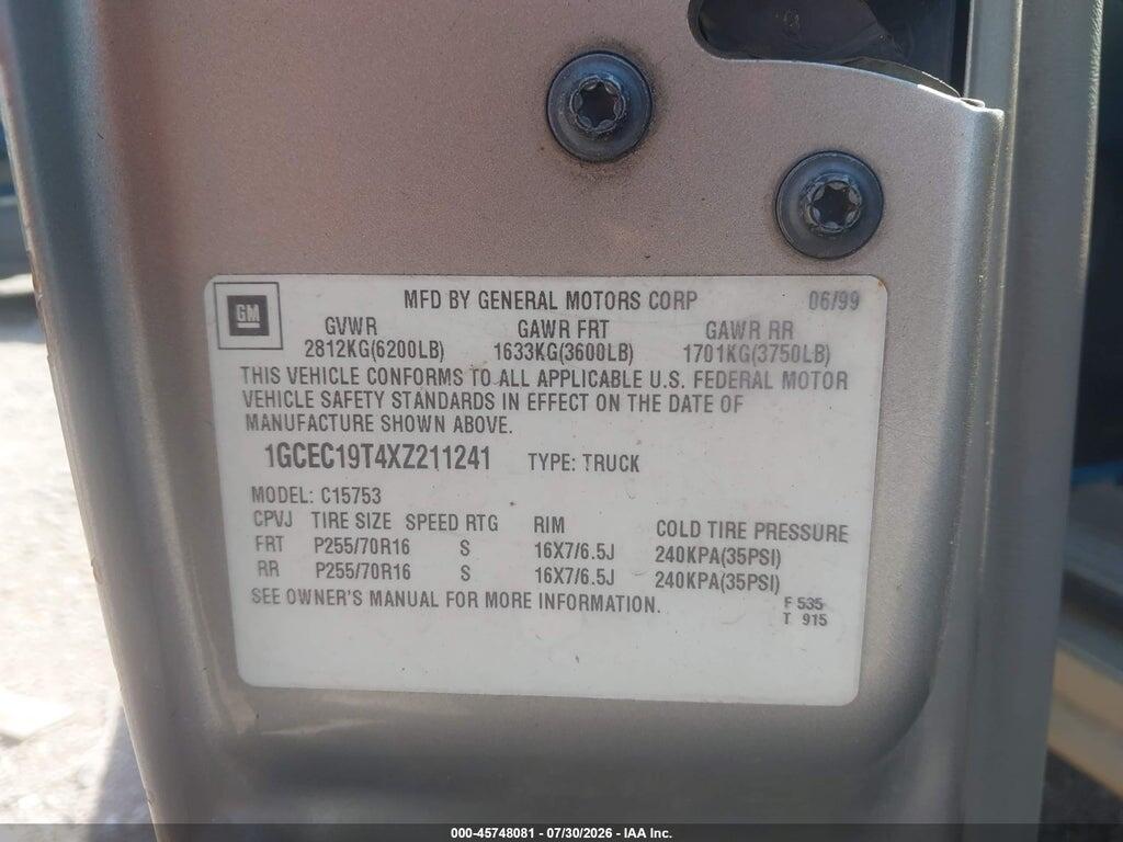 1GCEC19T4XZ211241 1999 CHEVROLET SILVERADO 1500 photo no. 9