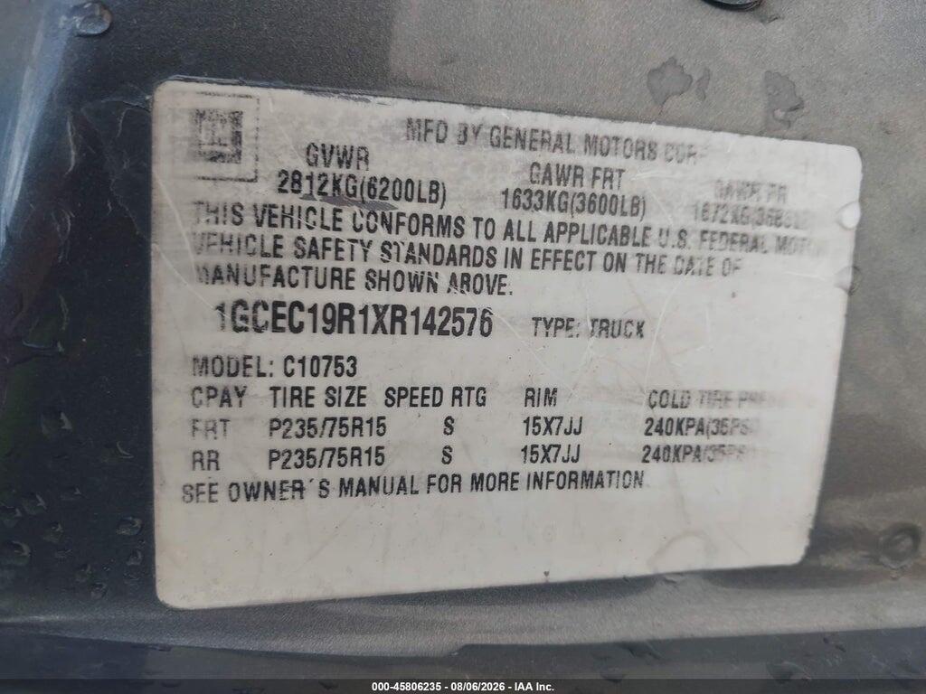 1GCEC19R1XR142576 1999 CHEVROLET C/K 1500 photo no. 9