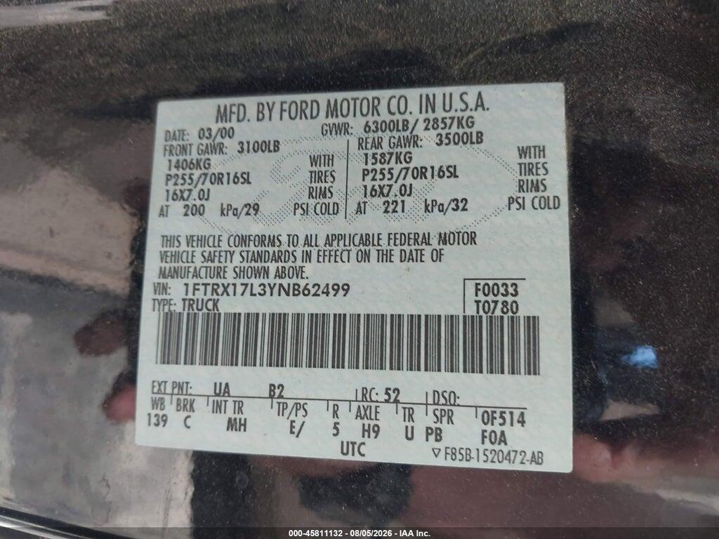1FTRX17L3YNB62499 2000 FORD F-150 photo no. 9