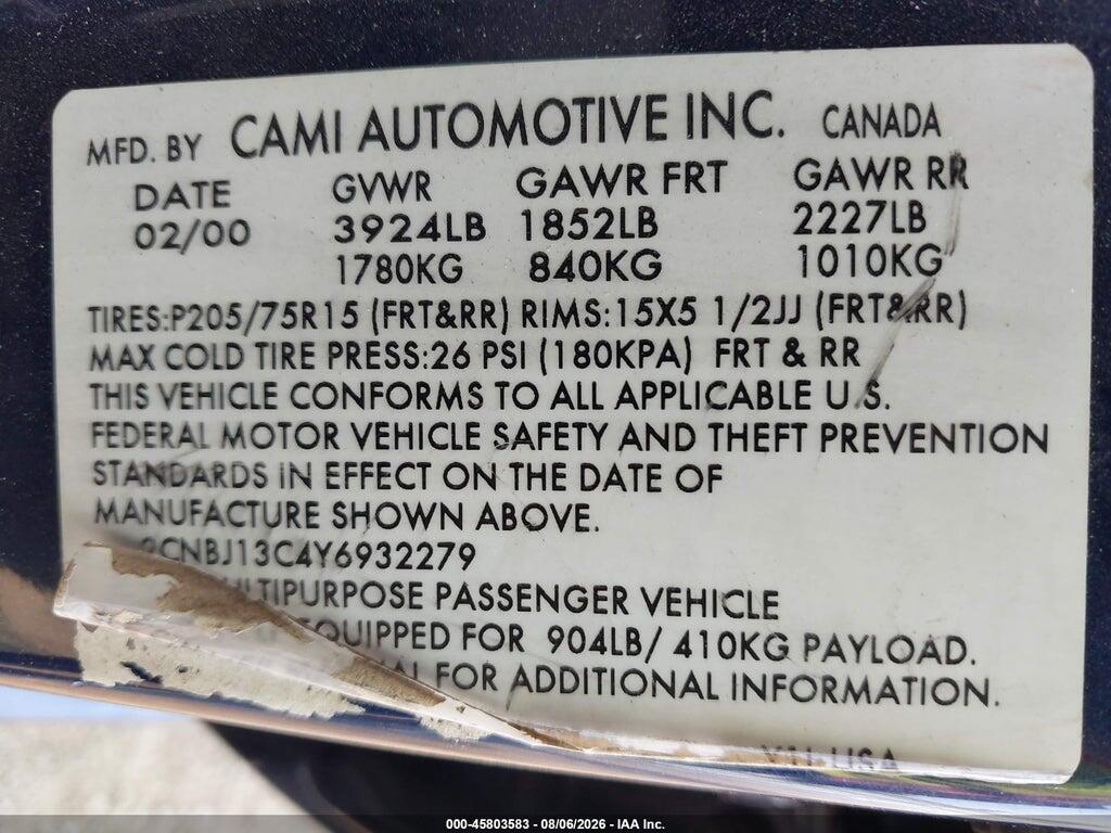 2CNBJ13C4Y6932279 2000 CHEVROLET TRACKER photo no. 9