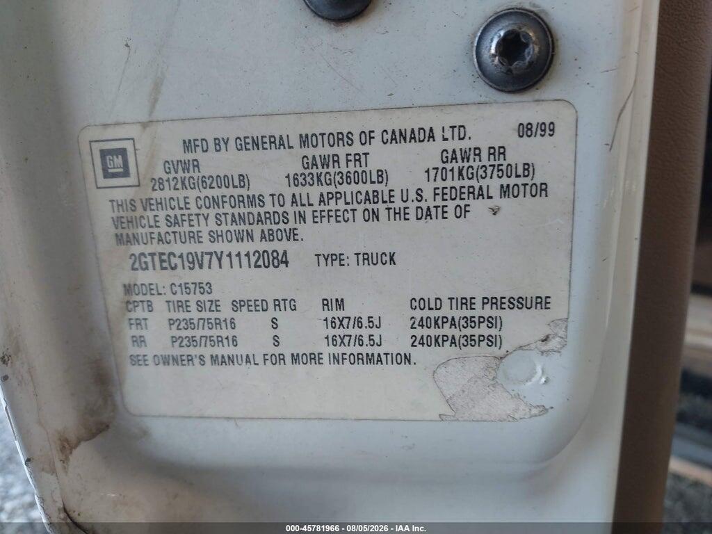 2GTEC19V7Y1112084 2000 GMC SIERRA 1500 photo no. 9
