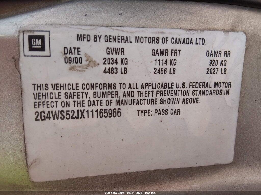 2G4WS52JX11165966 2001 BUICK CENTURY photo no. 9