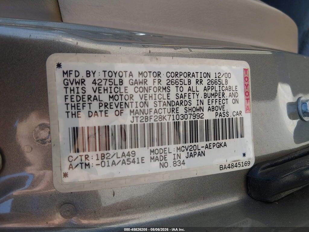 JT2BF28K710307992 2001 TOYOTA CAMRY photo no. 9