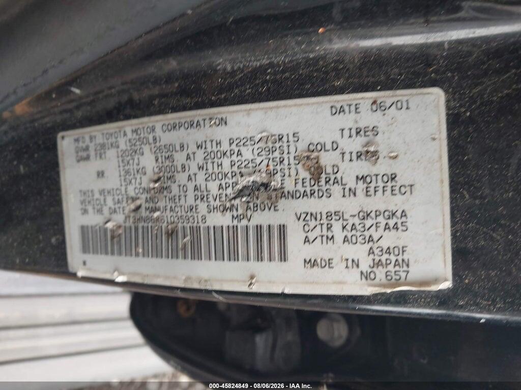 JT3HN86R610359318 2001 TOYOTA 4RUNNER photo no. 9