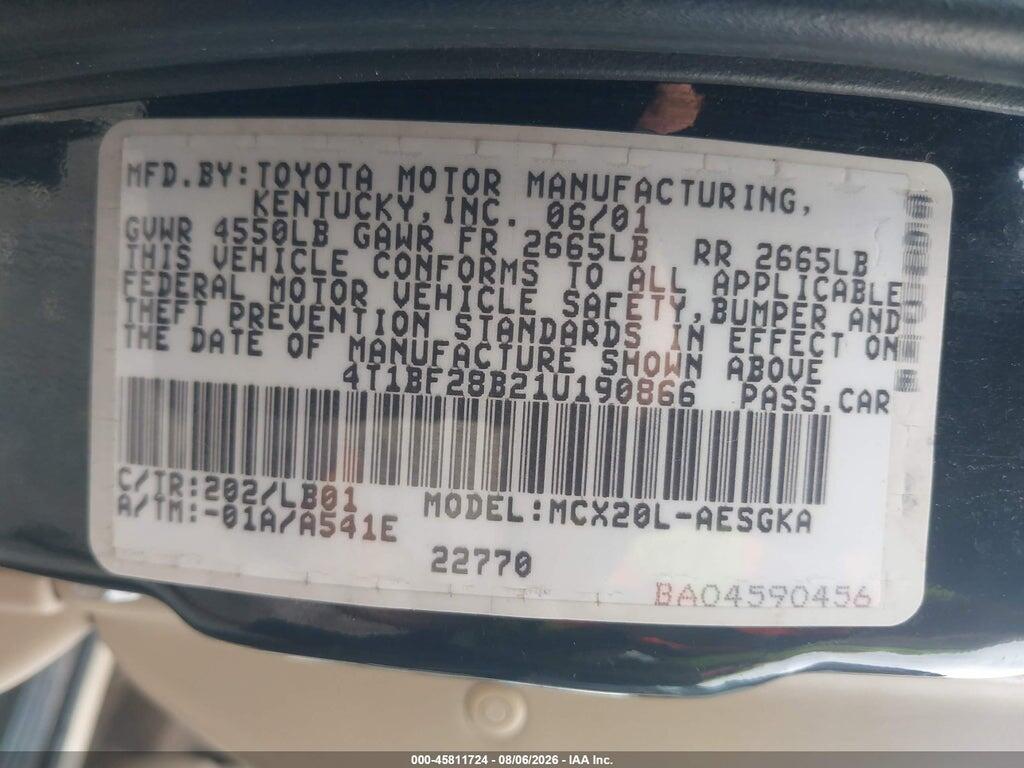 4T1BF28B21U190866 2001 TOYOTA AVALON photo no. 9