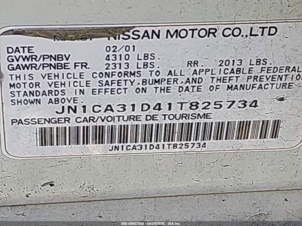 JN1CA31D41T825734 2001 NISSAN MAXIMA photo no. 9