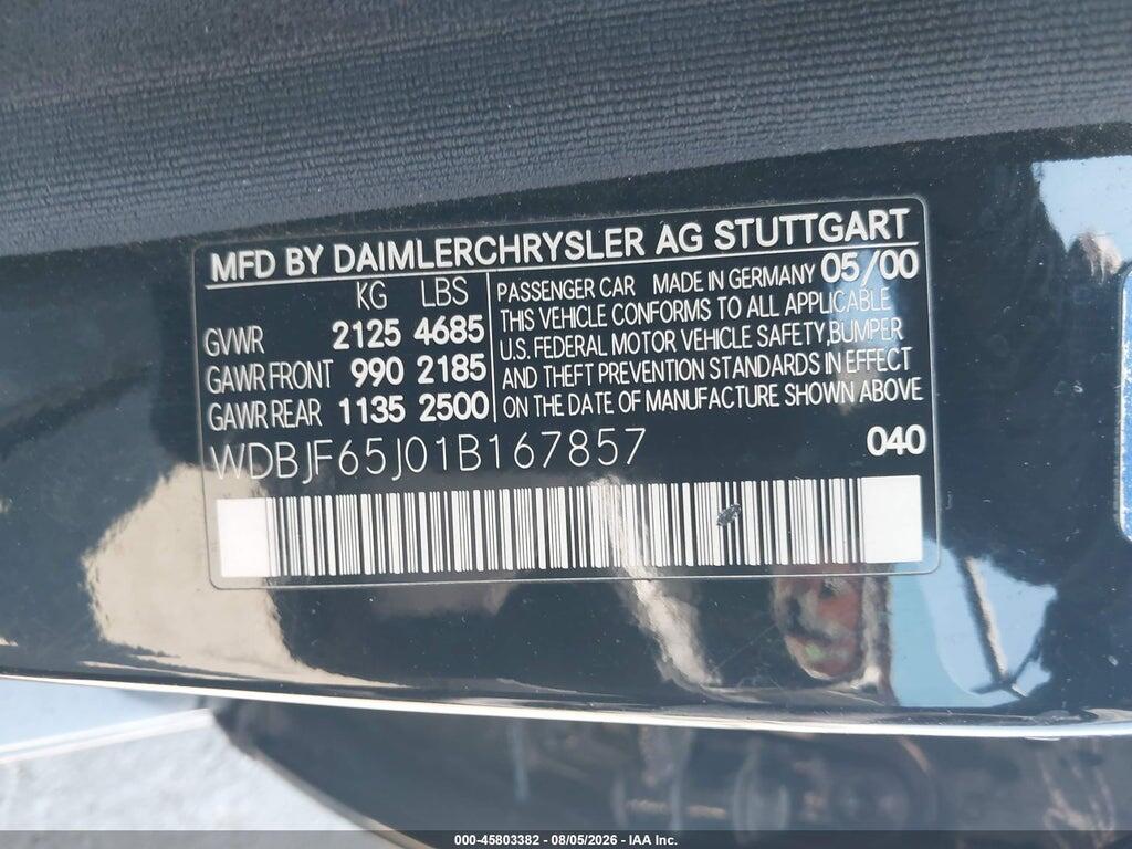 WDBJF65J01B167857 2001 MERCEDES-BENZ E 320 photo no. 9