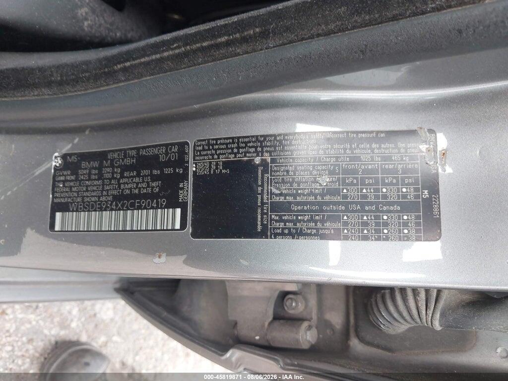 WBSDE934X2CF90419 2002 BMW M5 photo no. 9