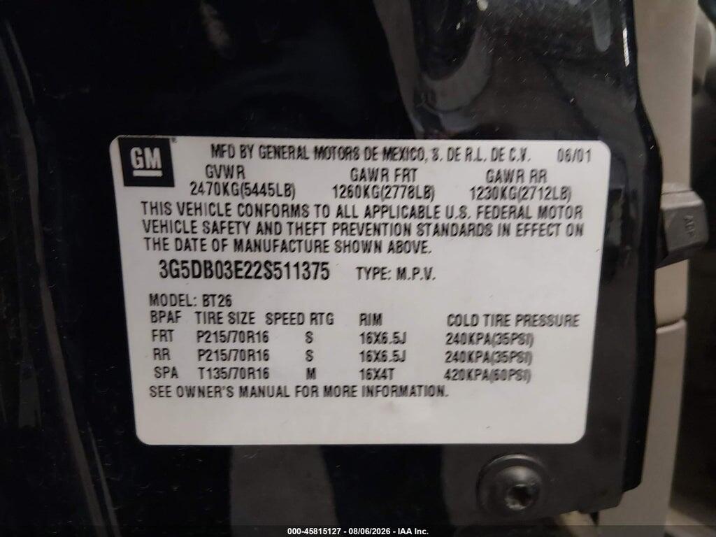 3G5DB03E22S511375 2002 BUICK RENDEZVOUS photo no. 9