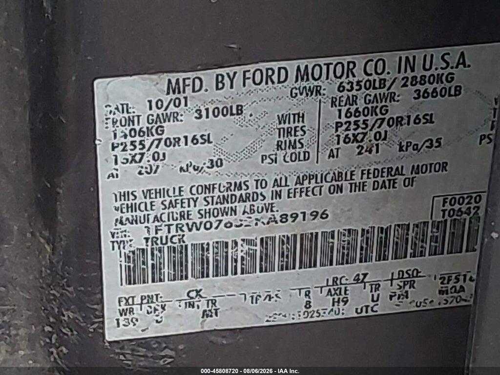 1FTRW07632KA89196 2002 FORD F-150 photo no. 9