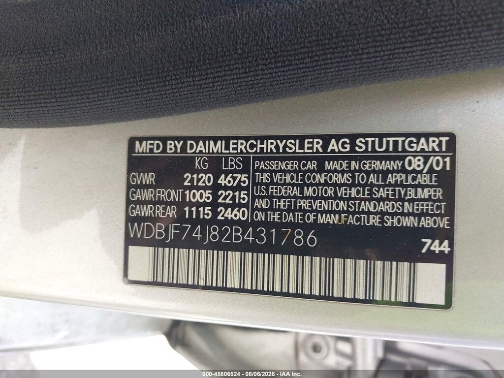 WDBJF74J82B431786 2002 MERCEDES-BENZ E 55 AMG photo no. 9