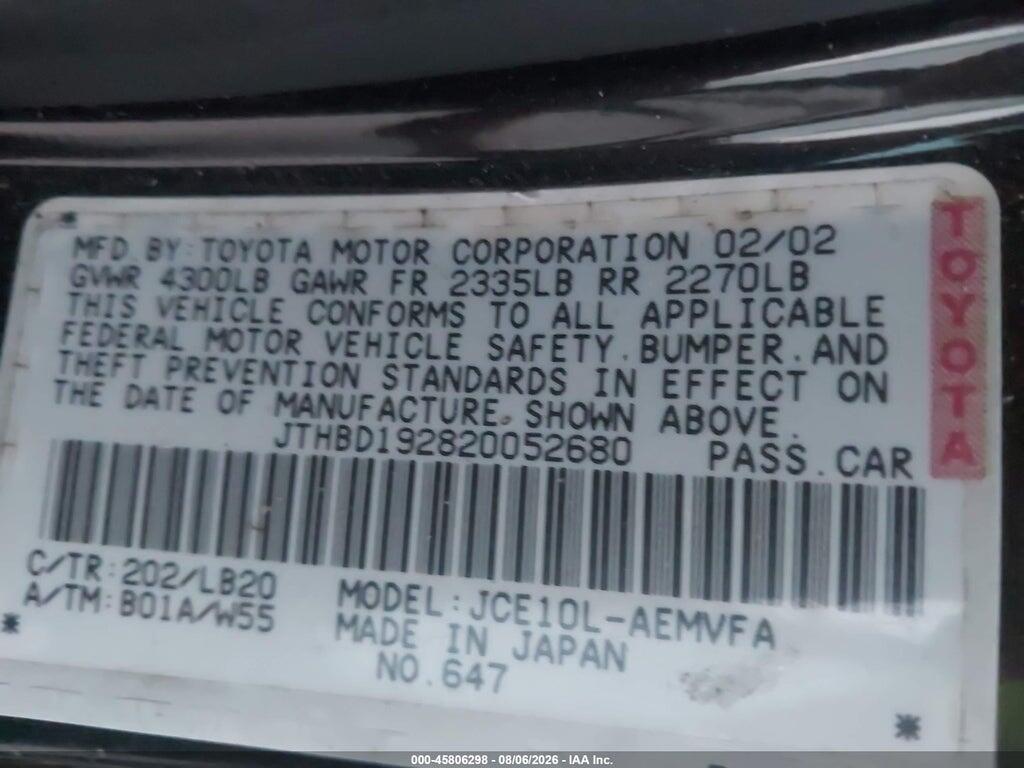 JTHBD192820052680 2002 LEXUS IS 300 photo no. 9