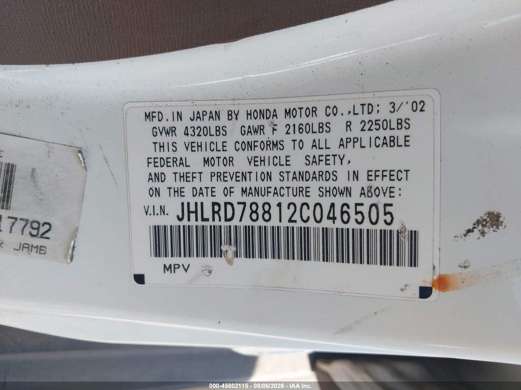 JHLRD78812C046505 2002 HONDA CR-V photo no. 9