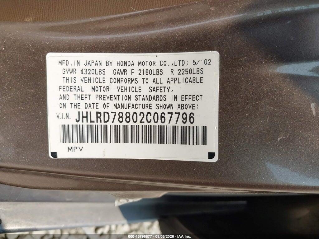 JHLRD78802C067796 2002 HONDA CR-V photo no. 9
