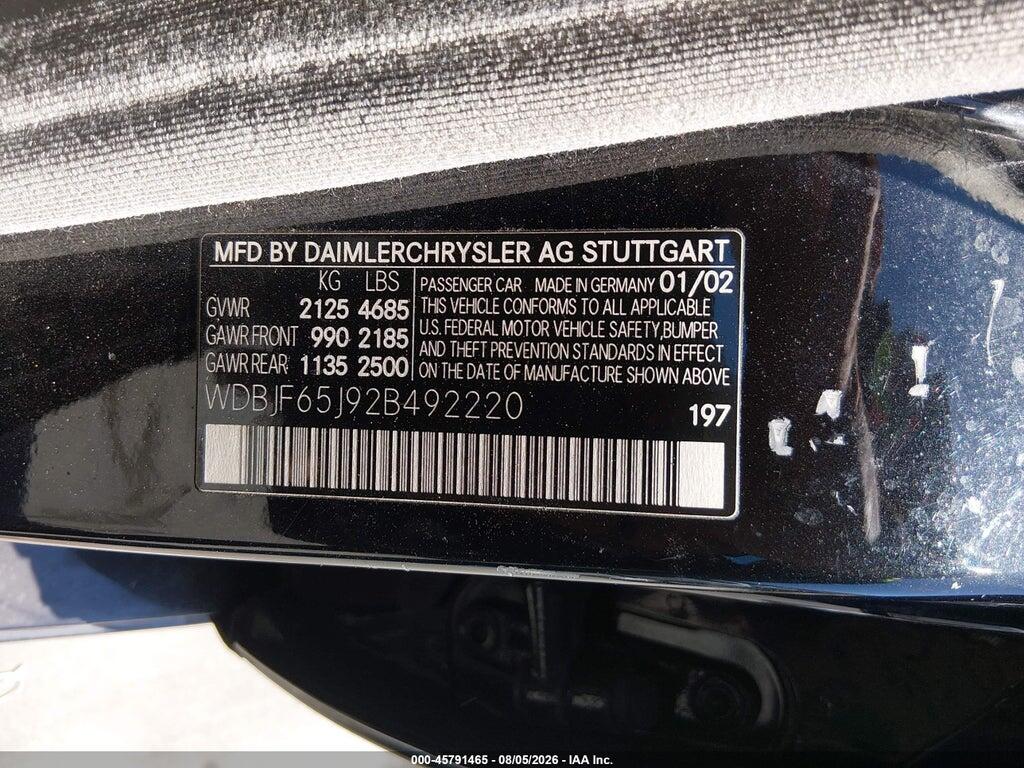 WDBJF65J92B492220 2002 MERCEDES-BENZ E 320 photo no. 9