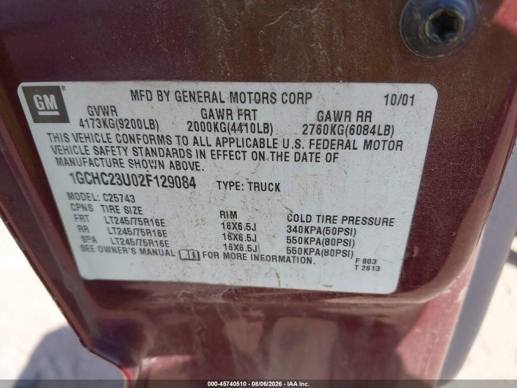 1GCHC23U02F129084 2002 CHEVROLET SILVERADO 2500HD photo no. 9