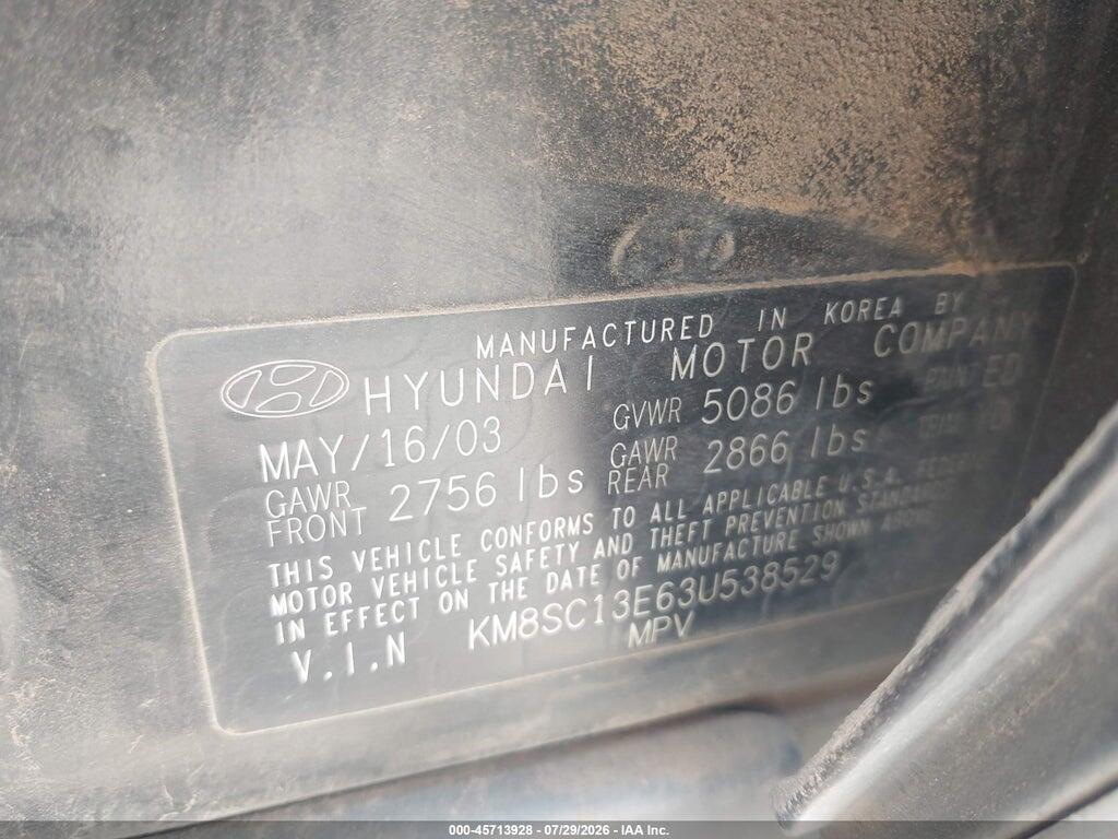 KM8SC13E63U538529 2003 HYUNDAI SANTA FE photo no. 9