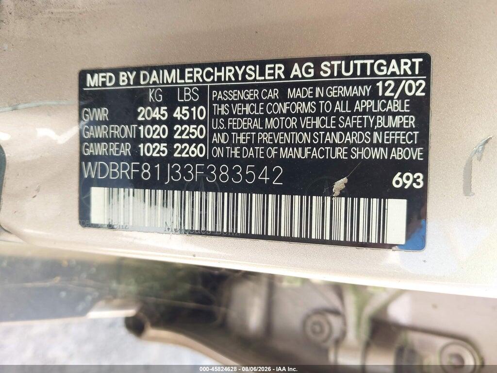 WDBRF81J33F383542 2003 MERCEDES-BENZ C 240 photo no. 9