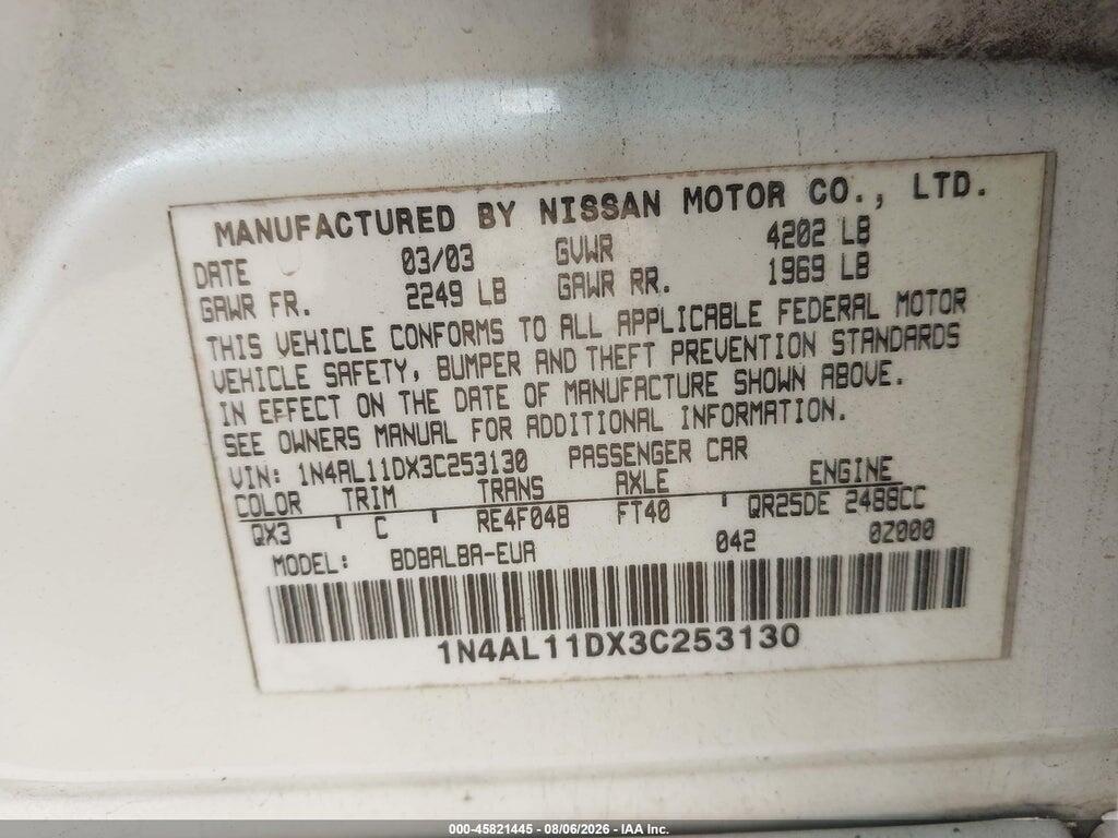 1N4AL11DX3C253130 2003 NISSAN ALTIMA photo no. 9