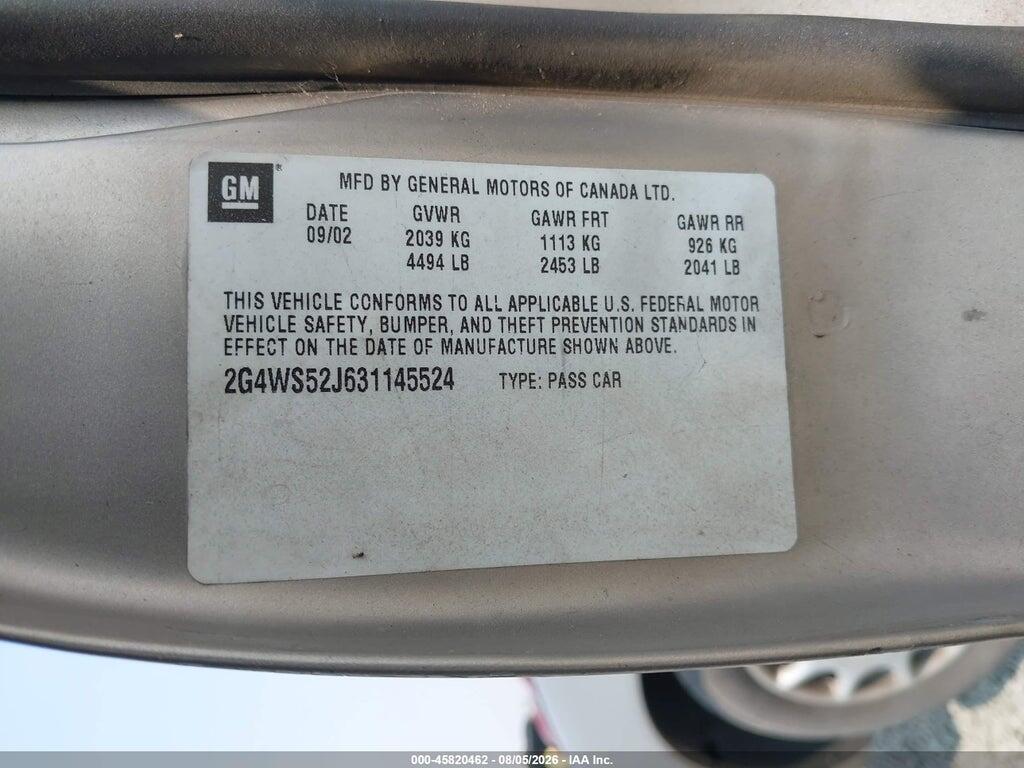 2G4WS52J631145524 2003 BUICK CENTURY photo no. 9