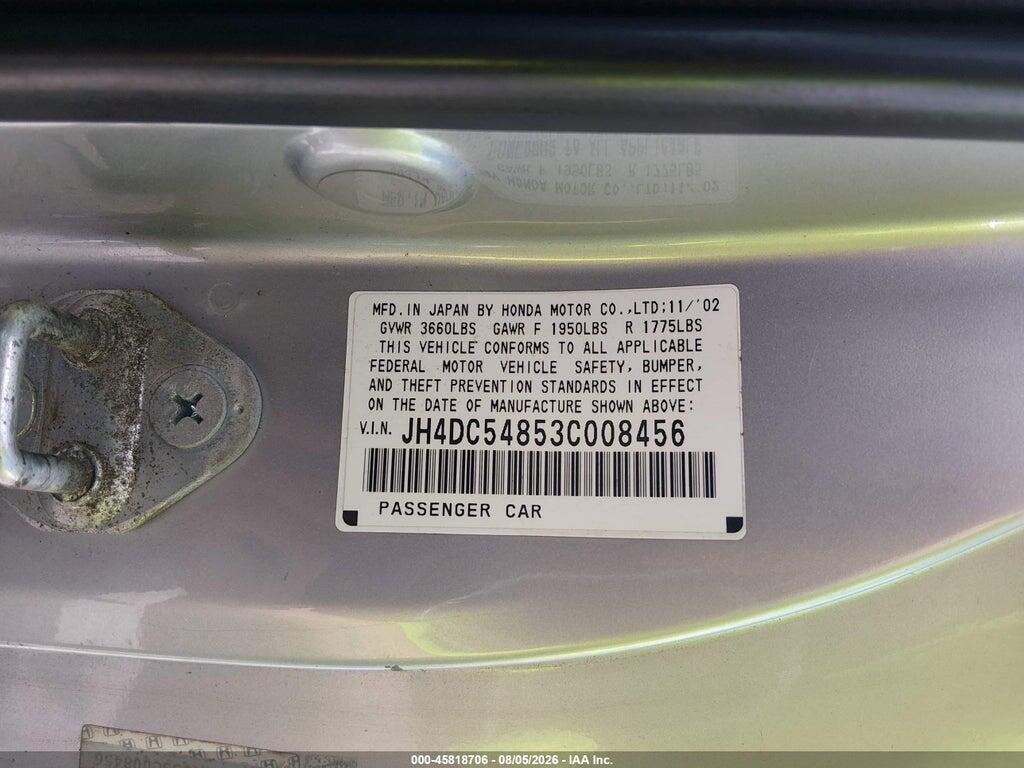 JH4DC54853C008456 2003 ACURA RSX photo no. 9