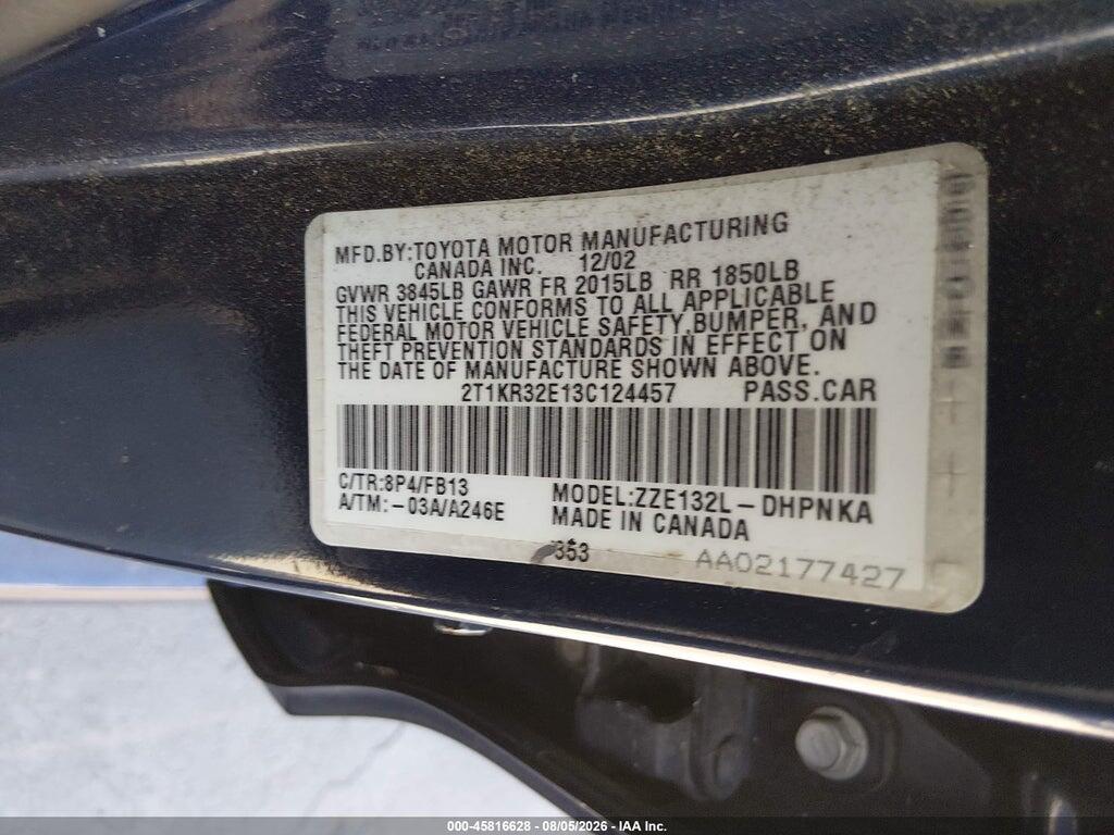 2T1KR32E13C124457 2003 TOYOTA MATRIX photo no. 9